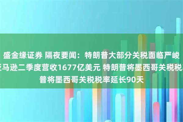 盛金缘证券 隔夜要闻：特朗普大部分关税面临严峻法律考验 亚马逊二季度营收1677亿美元 特朗普将墨西哥关税税率延长90天